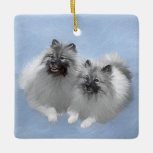 Keeshond par of Kees Painting Original Animal Art Julgransprydnad Keramik