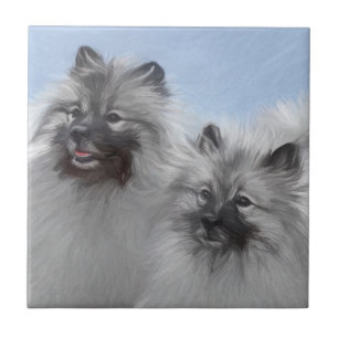 Keeshond par of Kees Painting Original Animal Art Kakelplatta