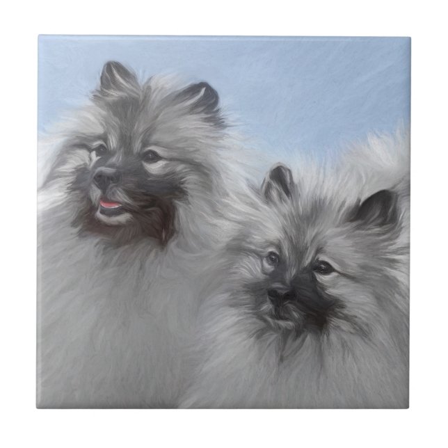 Keeshond par of Kees Painting Original Animal Art Kakelplatta (Framsidan)