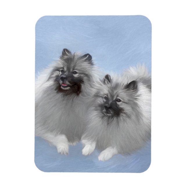 Keeshond par of Kees Painting Original Animal Art Magnet (Vertikal)