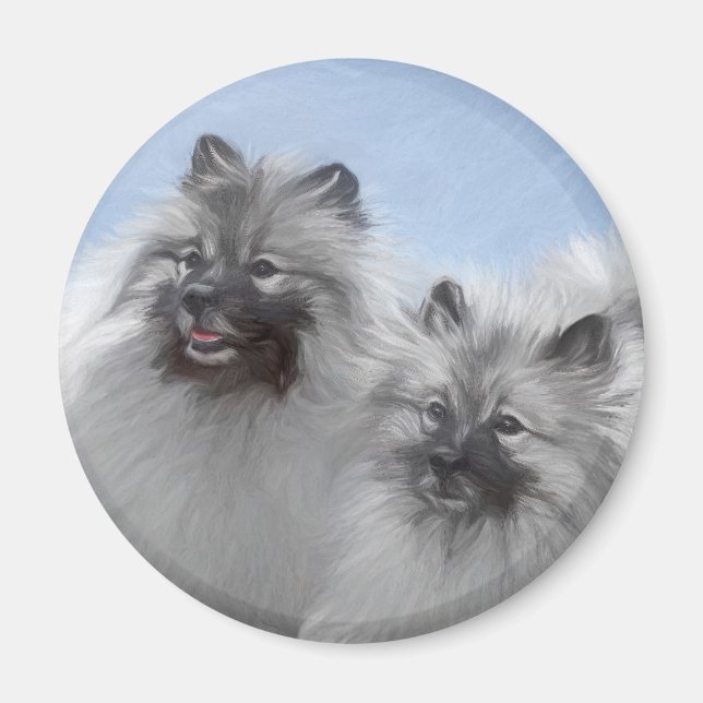 Keeshond par of Kees Painting Original Animal Art Magnet (Framsidan)