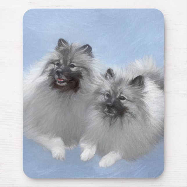 Keeshond par of Kees Painting Original Animal Art Musmatta (Framsidan)