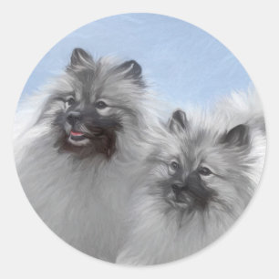 Keeshond par of Kees Painting Original Animal Art Runt Klistermärke