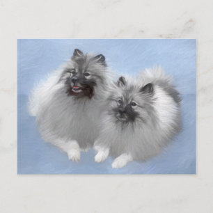 Keeshond par of Kees Painting Original Animal Art Vykort