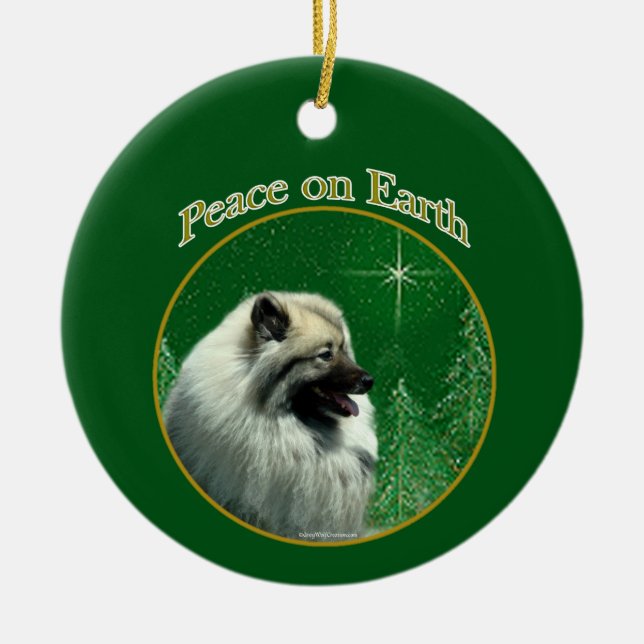 Keeshond Peace Keychain Julgransprydnad Keramik (Framsidan)