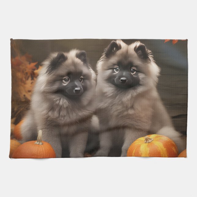 Keeshond Puppy Autumn Delight Pumpkin Kökshandduk (Horisontell)