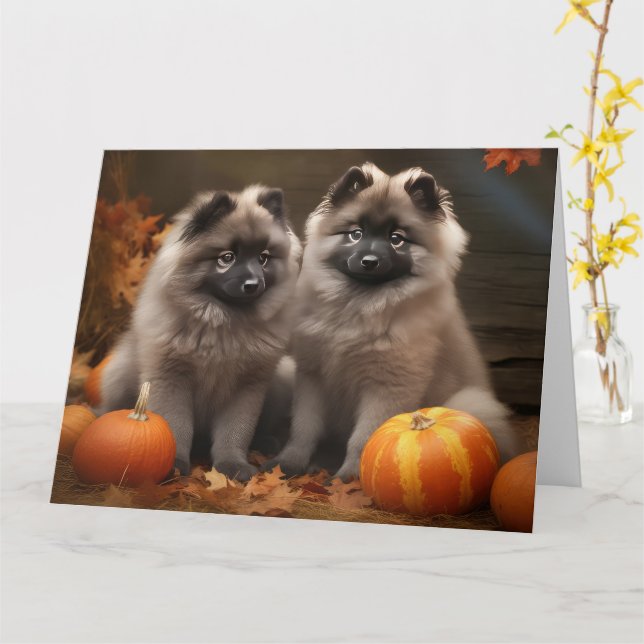 Keeshond Puppy Autumn Delight Pumpkin Kort (Gul blomma)
