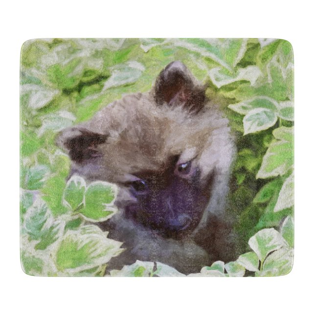 Keeshond Puppy i Garden Painting Original Art (Framsidan)