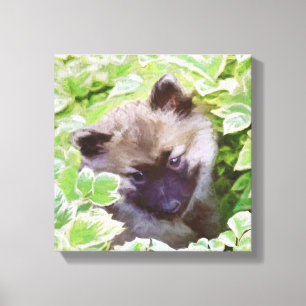 Keeshond Puppy i Garden Painting Original Art Canvastryck
