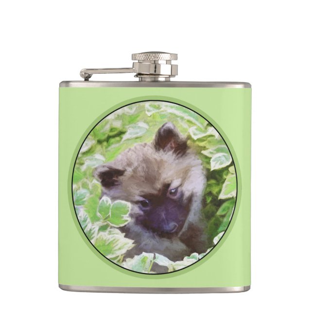 Keeshond Puppy i Garden Painting Original Art Fickplunta (Framsidan)