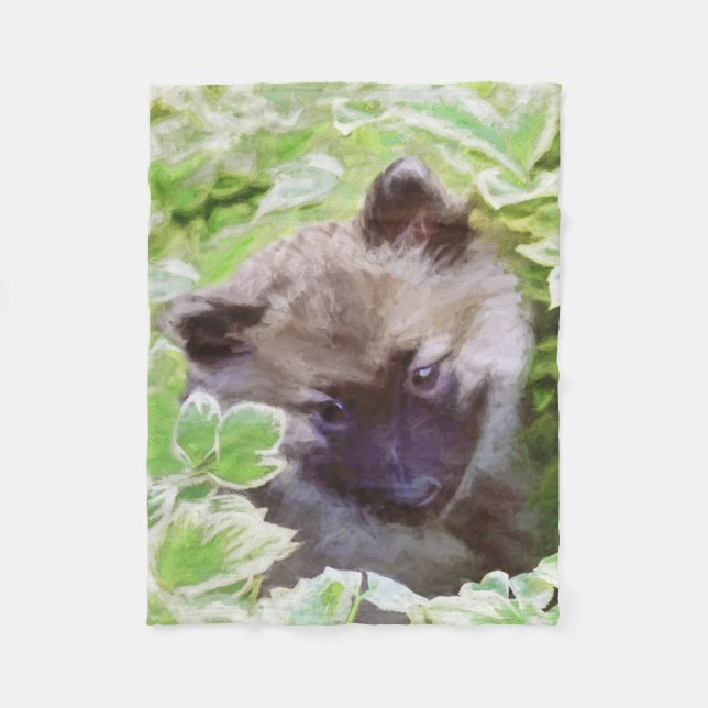 Keeshond Puppy i Garden Painting Original Art Fleecefilt (Framsidan)