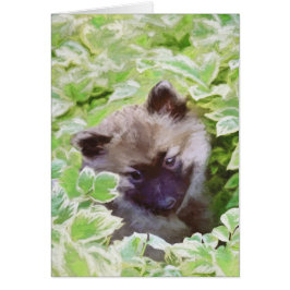 Keeshond Puppy i Garden Painting Original Art Hälsningskort