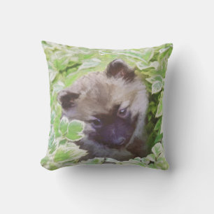 Keeshond Puppy i Garden Painting Original Art Kudde