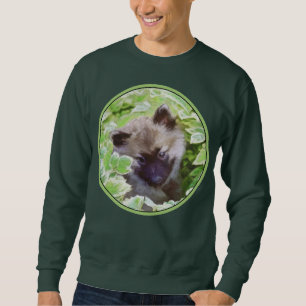 Keeshond Puppy i Garden Painting Original Art Lång Ärmad Tröja