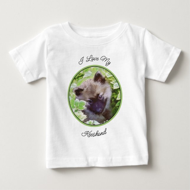 Keeshond Puppy i Garden Painting Original Art T Shirt (Framsida)