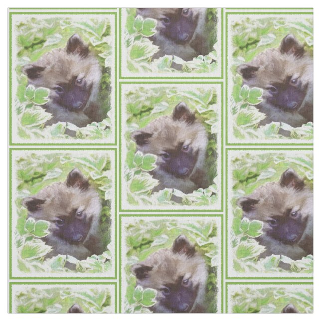 Keeshond Puppy i Garden Painting Original Art Tyg (Provkarta)