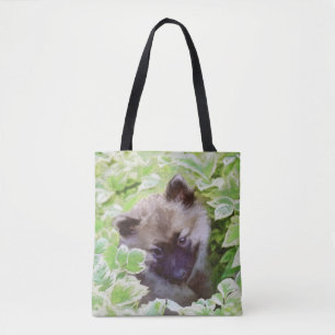 Keeshond Puppy i Garden Painting Original Art Tygkasse