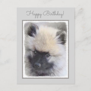 Keeshond Puppy Painting - Cute Original Hund Art Vykort