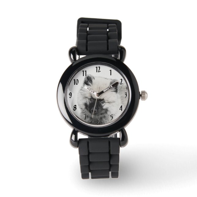 Keeshond Puppy Teckning - Cute Original Hund Art Armbandsur (Framsida)