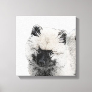 Keeshond Puppy Teckning - Cute Original Hund Art Canvastryck
