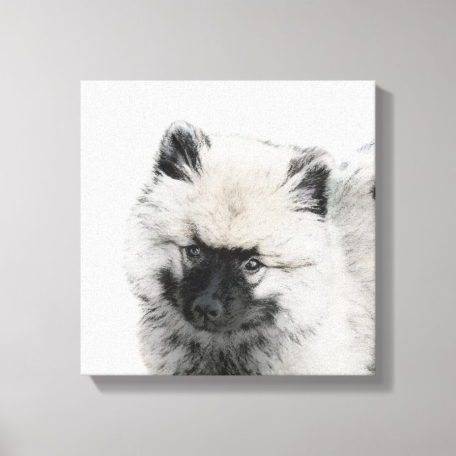 Keeshond Puppy Teckning - Cute Original Hund Art Canvastryck (Framsida)