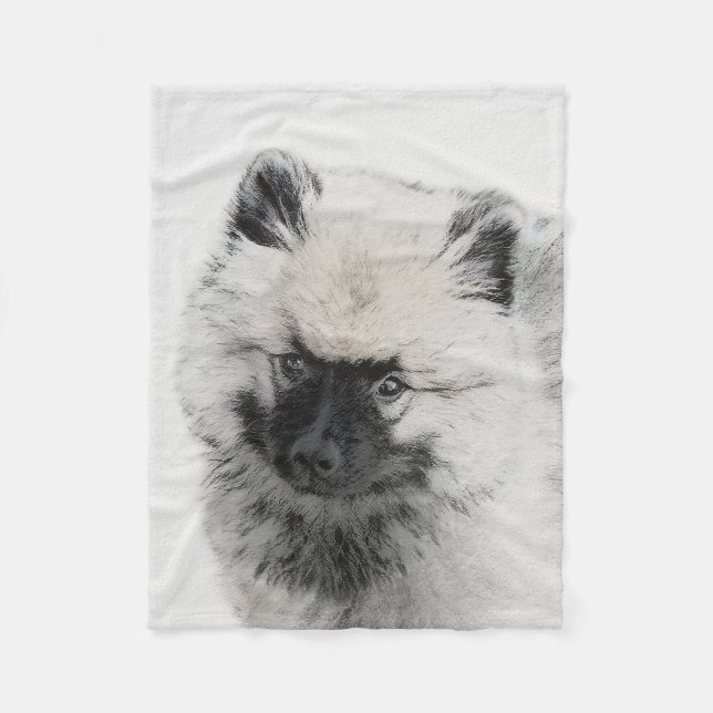 Keeshond Puppy Teckning - Cute Original Hund Art Fleecefilt (Framsidan)