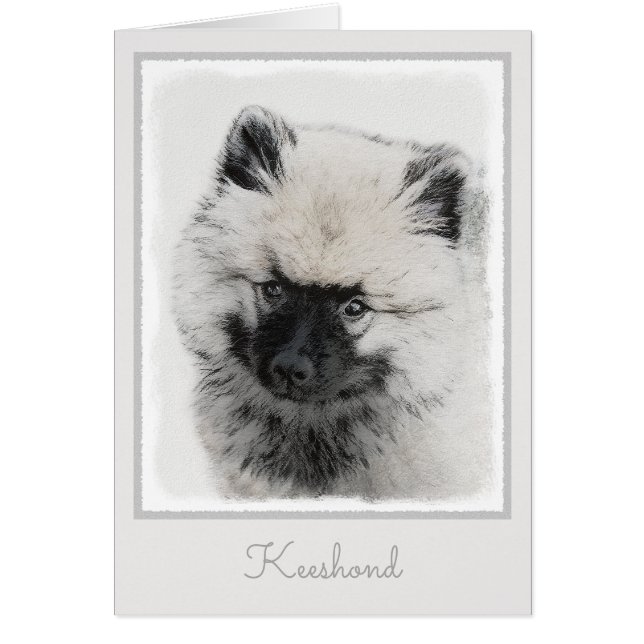 Keeshond Puppy Teckning - Cute Original Hund Art Hälsningskort (Framsidan)