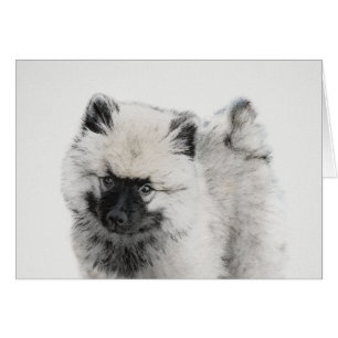 Keeshond Puppy Teckning - Cute Original Hund Art Hälsningskort