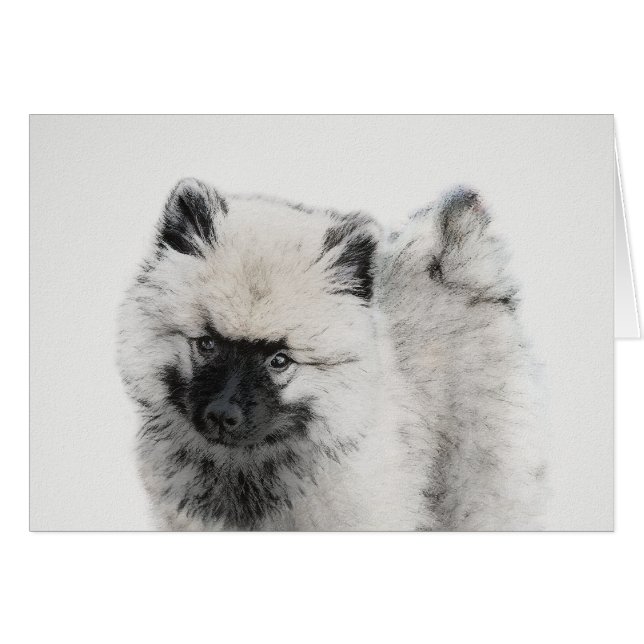 Keeshond Puppy Teckning - Cute Original Hund Art Hälsningskort (Framsidan Horizontal)