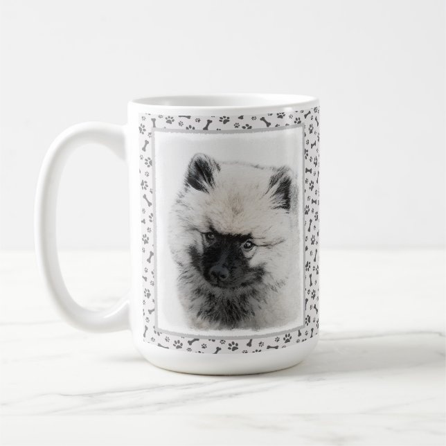 Keeshond Puppy Teckning - Cute Original Hund Art Kaffemugg (Vänster)