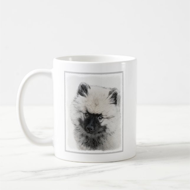 Keeshond Puppy Teckning - Cute Original Hund Art Kaffemugg (Vänster)