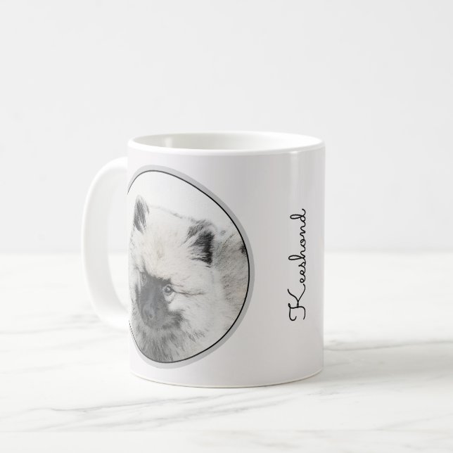 Keeshond Puppy Teckning - Cute Original Hund Art Kaffemugg (Framsida vänster)