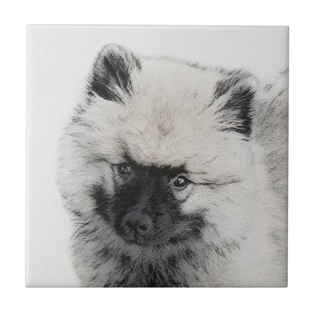 Keeshond Puppy Teckning - Cute Original Hund Art Kakelplatta (Framsidan)