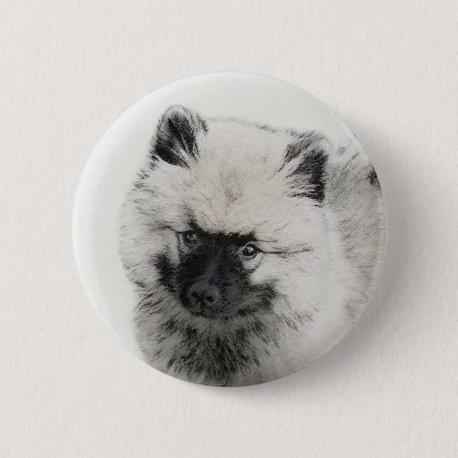 Keeshond Puppy Teckning - Cute Original Hund Art Knapp (Framsida)