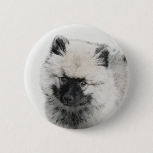 Keeshond Puppy Teckning - Cute Original Hund Art Knapp