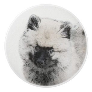 Keeshond Puppy Teckning - Cute Original Hund Art Knopp