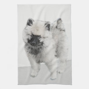 Keeshond Puppy Teckning - Cute Original Hund Art Kökshandduk
