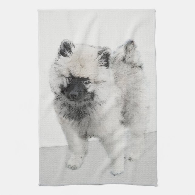 Keeshond Puppy Teckning - Cute Original Hund Art Kökshandduk (Vertikal)
