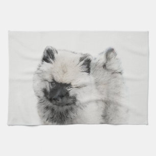 Keeshond Puppy Teckning - Cute Original Hund Art Kökshandduk