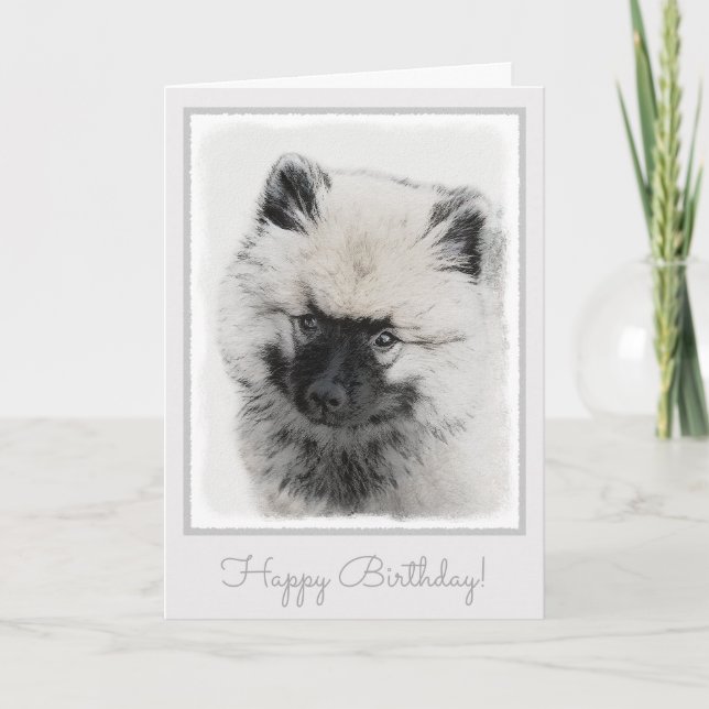 Keeshond Puppy Teckning - Cute Original Hund Art Kort (Framsida)