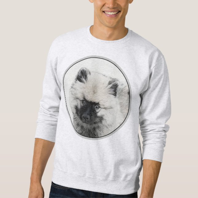 Keeshond Puppy Teckning - Cute Original Hund Art Lång Ärmad Tröja (Framsida)