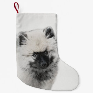 Keeshond Puppy Teckning - Cute Original Hund Art Liten Julstrumpa
