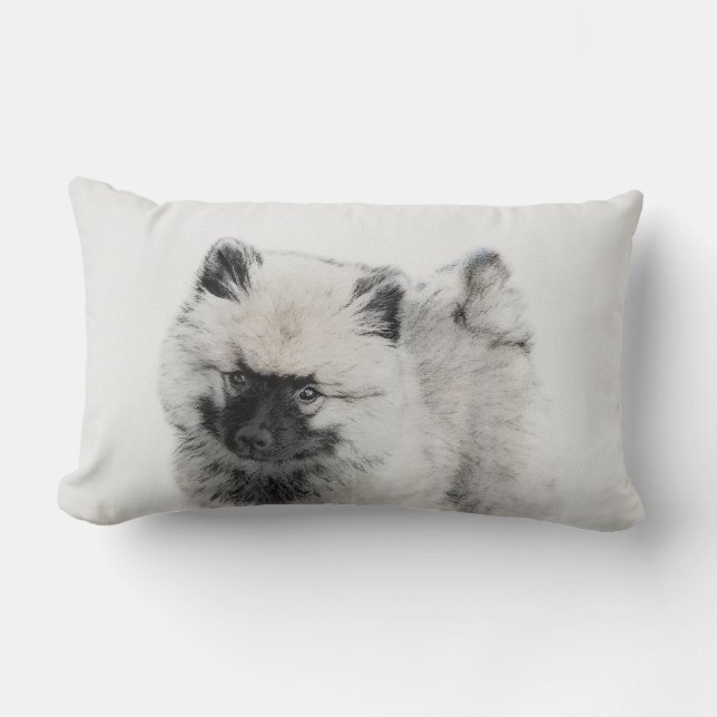 Keeshond Puppy Teckning - Cute Original Hund Art Lumbarkudde (Framsida)