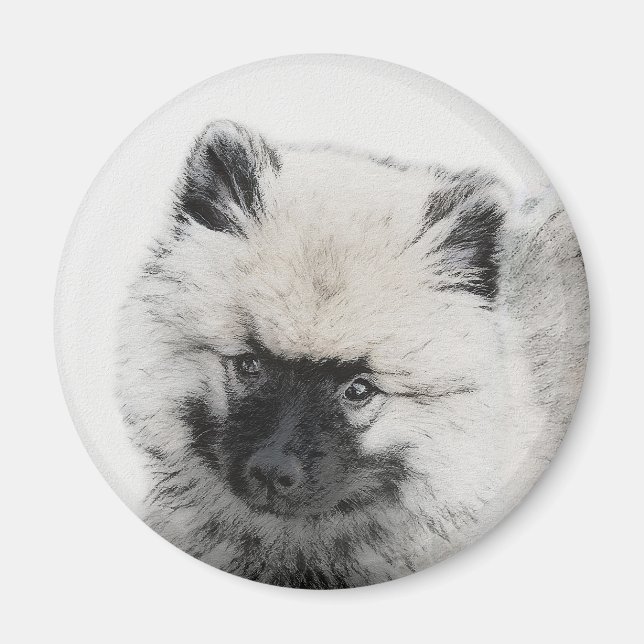 Keeshond Puppy Teckning - Cute Original Hund Art Magnet (Framsidan)