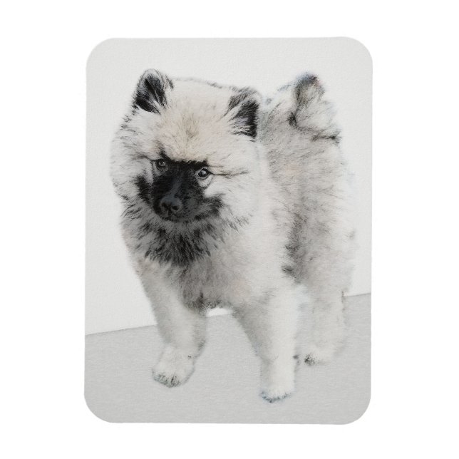 Keeshond Puppy Teckning - Cute Original Hund Art Magnet (Vertikal)
