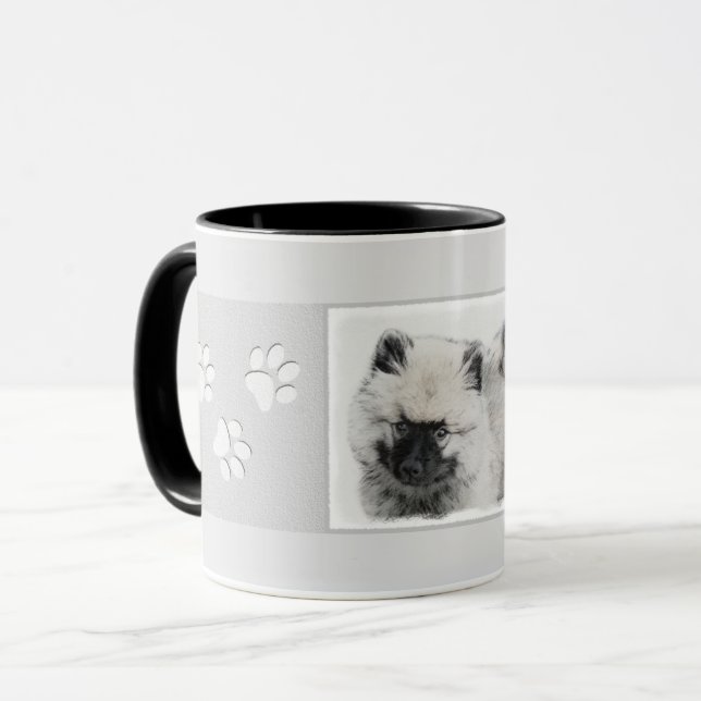 Keeshond Puppy Teckning - Cute Original Hund Art Mugg (Framsida vänster)