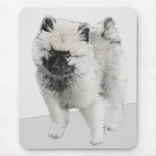 Keeshond Puppy Teckning - Cute Original Hund Art Musmatta (Framsidan)
