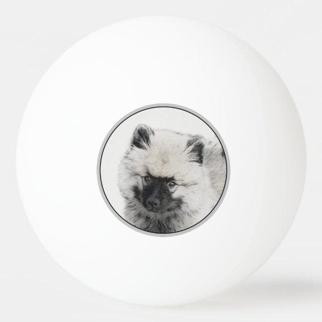 Keeshond Puppy Teckning - Cute Original Hund Art Pingisboll (Framsidan)