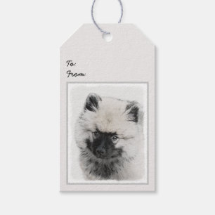 Keeshond Puppy Teckning - Cute Original Hund Art Presentetikett