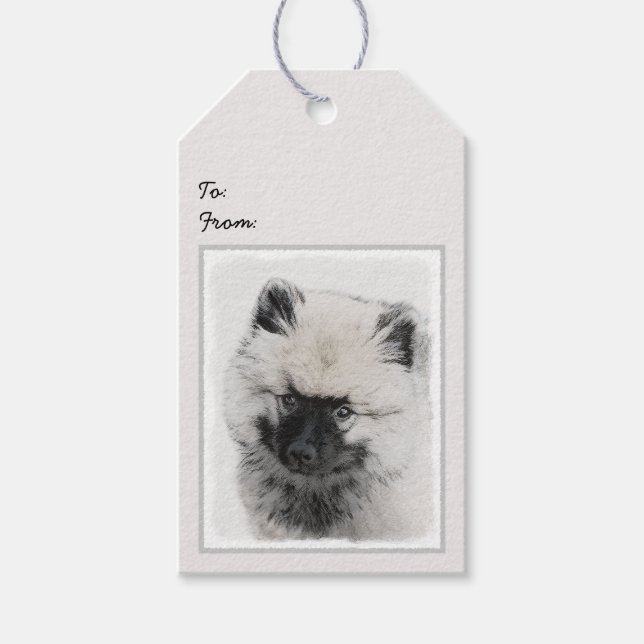 Keeshond Puppy Teckning - Cute Original Hund Art Presentetikett (Framsidan)